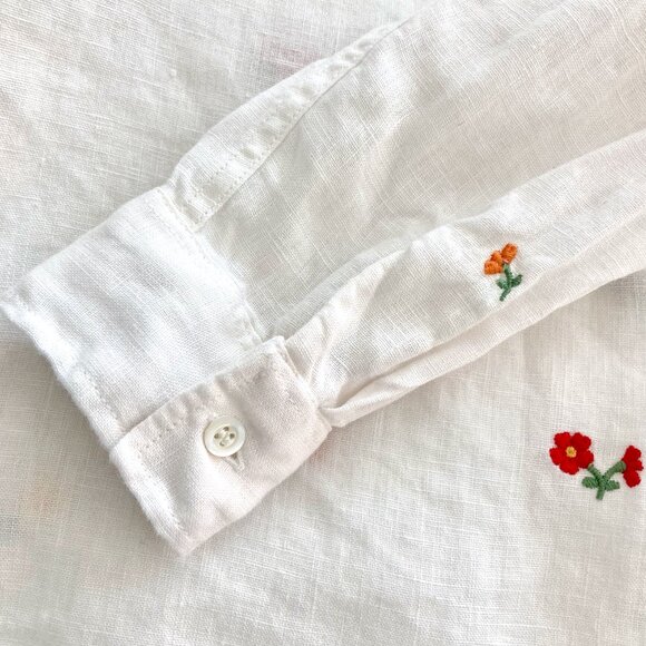 SEZANE Tomboy Embroidered Flower Linen Shirt Button Up White - Picture 9 of 12